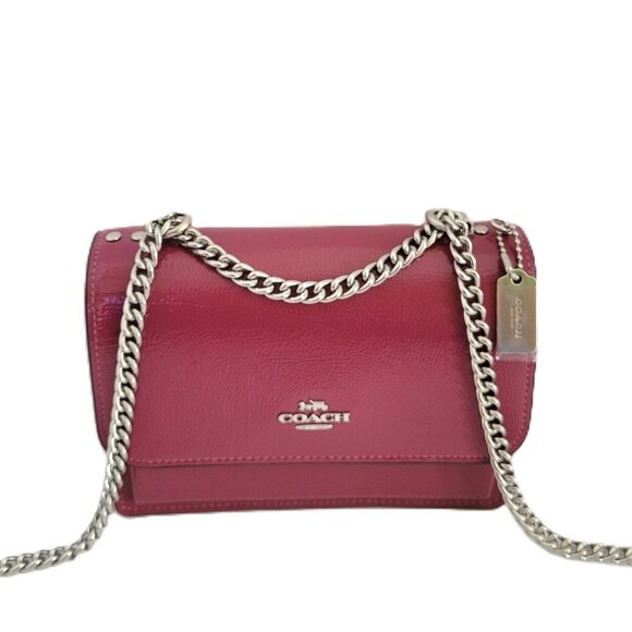 Coach CW205 Mini Klare Crossbody Crinkled Patent Leather Handbag Pink - Picture 1 of 7